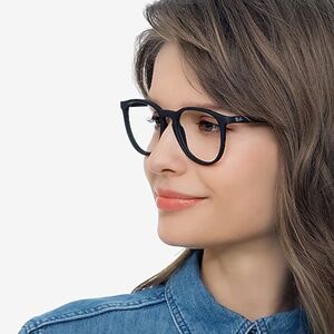 Ray Ban Women's Matte Black Rubber Erika Round Eyeglasses Frame RB7046